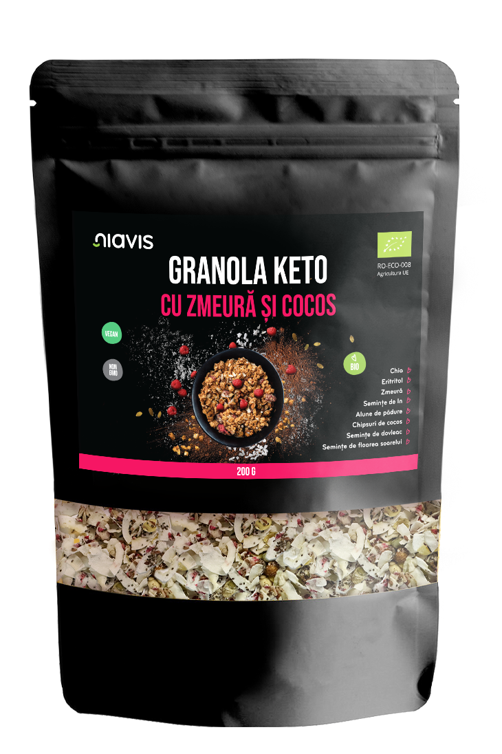 Granola Keto cu Zmeura si Cocos Ecologica/BIO 200g